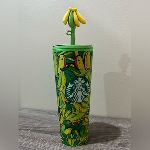 Starbucks Summer 2025 Farm Rio Banana Straw Topper 24 Oz Cold Cup Tumbler Green